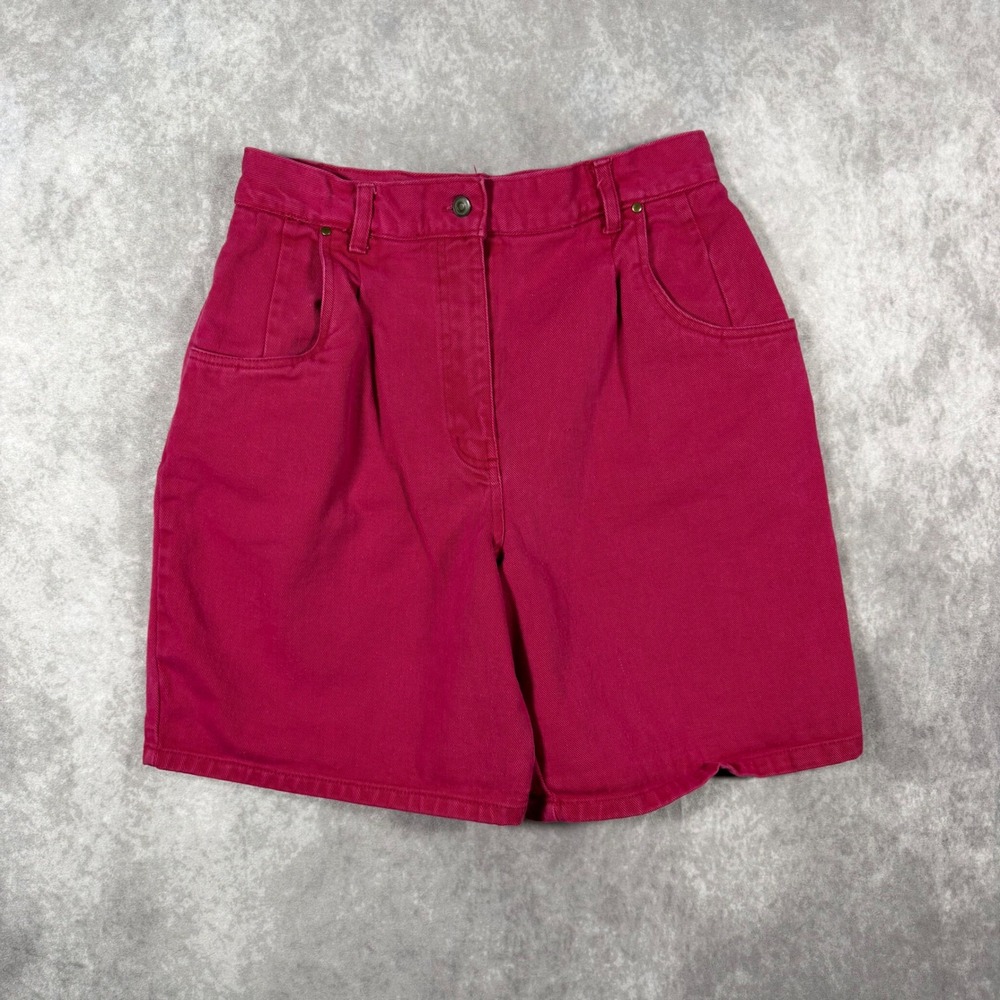 Vtg 90s Milano Sport Magenta Pink High Waisted Pleated Denim Short 12 Minimalist